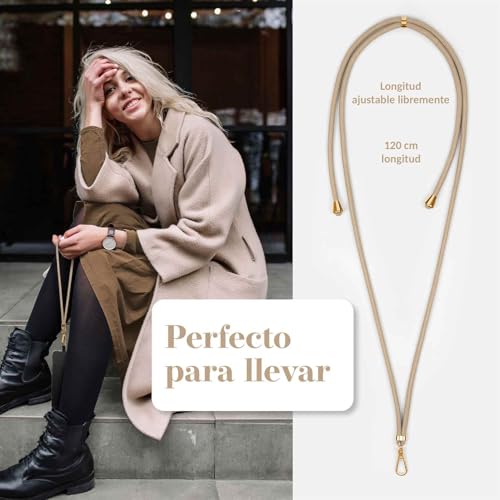moex Unleash para Samsung Galaxy Grand Prime – Cadena para teléfono móvil con mosquetón y correa para el cuello – Collar para teléfono con almohadilla para fundas – Cadena para colgar en color beige