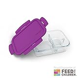 Bentgo Glass (Purple) - Leak-Proof, 3-Compartment Oven-Safe Glass Lunch Container | Ideal for Portion-Control, Food Storage & Healthy On-the-Go Meals - FDA-Approved, BPA-Free, Food-Safe Materials