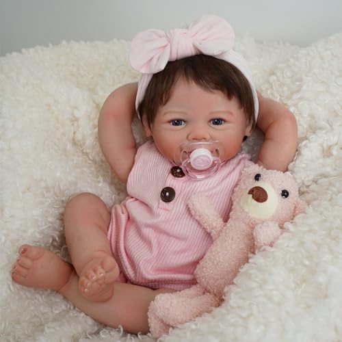 Brastoy Bebê Reborn Boneca Realista Menina Corpo de Silicone Original Pintado Olhos Azuis 48cm