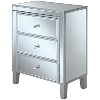 Convenience Concepts Gold Coast 3-Drawer End Table, Silver/Mirror