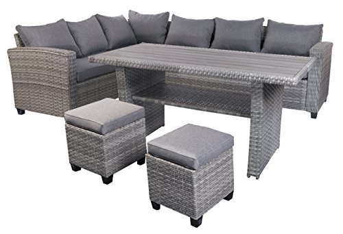 Mojawo Luxus Ecklounge 5-teilig Gartenmöbel Rattan Set Eck Sofa Garten Sitzgruppe Lounge Gartengarnitur Gartentisch…