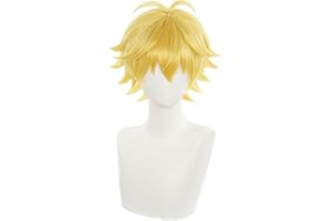 COSPLAZA Cosplay Wig Synthetic Short Yellow & Golden Hair with Pre-styled Ahoge Cool Male Anime Performance Wigs