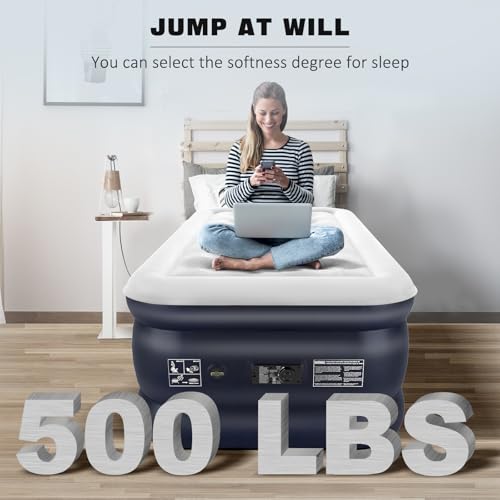 NALONE Air bed Single, Inflatable mattress with Built in Pump, 196x97x46cm Single Blow Up Mattress in 3 Mins Self-Inflation/Deflation, Portable air mattress for Home, Travel & Camping (Twin)