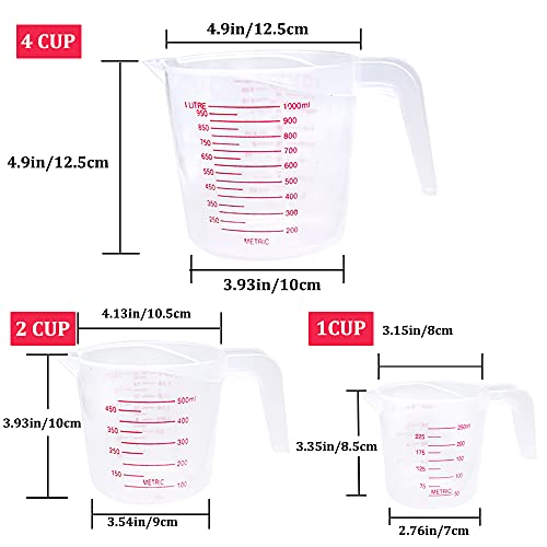 3 Pack Plastic Measuring Cup Sets,Stackable Clear Heatresistant Cup