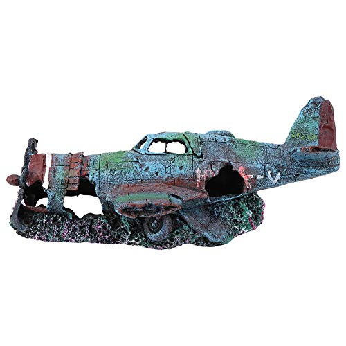 Minnya Aquarium Ornament Artificial Damaged Aeroplane Aquarium Ornament Landscape Decoration
