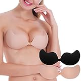 BILYCAT Strapless Bra,Adhesive Backless Reusable Silicone Sticky Invisible Push up Bra (Black+Nude1, Cup C/D)