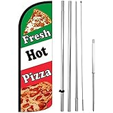 FRESH HOT PIZZA - Windless Swooper Flag Feather Banner Sign 15 ft Tall Kit gq-h