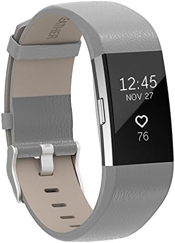 For Fitbit Charge 2 Bands Grey, Henoda Leather Wristband for Fitbit Charge 2 Replacement Strap Women Men Large Small