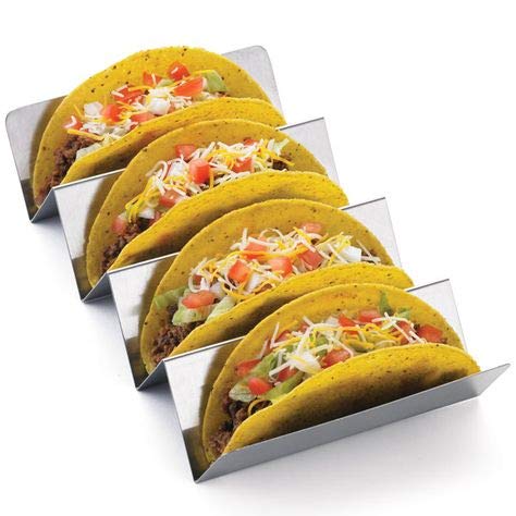 Premium Stainless Steel Taco Holder 2 Pack by EMP- Large Taco Stand (Fits Up To 8 Tacos) - Restaurant Grade Taco Rack - Oven, Grill And Dishwasher Safe - Includes BONUS Placemat - 4 x 10"