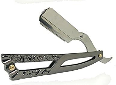 Barber Straight Razor Swing Lock and Slide Out Barber Shaving Razor Cutthroat Navaja (Square Design Hybrid Gunmetal Gray)