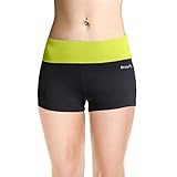 Baleaf Women's Workout Yoga Running Boy Cut Foldover Shorts Inner Pocket Lime Punch Size S