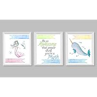 Silly Goose Gifts Mermaid Narwhal Be So Awesome That Other People Think You are A Myth Wall Art Set