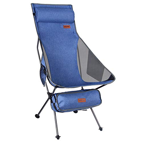 RISEPRO Denim Outdoor Camping Stuhl Tragbare leichte Klappstühle mit Kopfstütze und doppelseitiger Tasche mit hoher Rückenlehne für Rucksacktouren im Freien, Wandern, Reisen, Picknickfischen