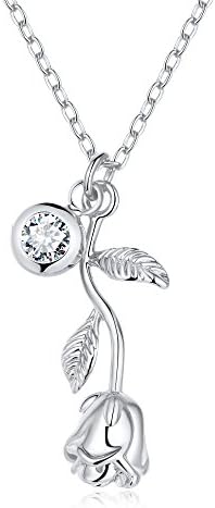 Rose Flower Pendant Girls Necklace - Bright Moon New Design Electroplate Silver with Austria zircon Adjustable Necklace for Women, Girls, Valentine's Day, Mother's Day and Birthday