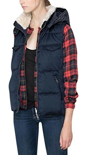 Lingswallow Women's Casual Padded Puffer Bodywarmer Quilted Hooded Vest Blue Lingswallow Women's Casual Padded Puffer Bodywarmer Quilted Hooded Vest Blue