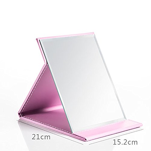 JOLY Protable PU Leather Mirror Folding Desktop Makeup Mirror with Adjustable Stand for Personal Use,Travelling (M, Pink)