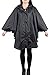 QZUnique Women's Waterproof Packable Batwing-sleeved Raincoat Rain Poncho Jacket Coat Hooded for Adults with Pockets Black