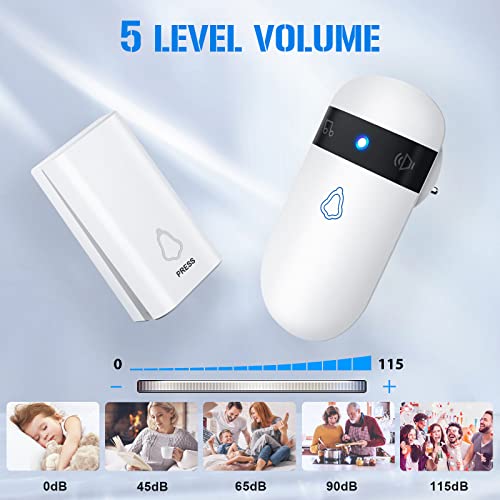 Gobikey Outdoor Wireless Doorbell, Waterproof Wireless Doorbell, 52 Melodies, 5 Volume Levels (0dB - 110dB) 150M Range, LED Indicators - No Battery Needed