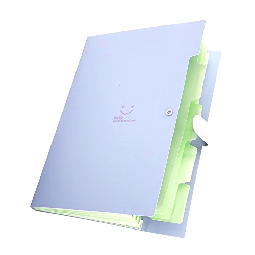 Expandable Letter A4 Paper File Folder 5 Pockets Plastic Folder Document Organizer With Snap Closure for School And Office (Purple) - Thumbnail 3