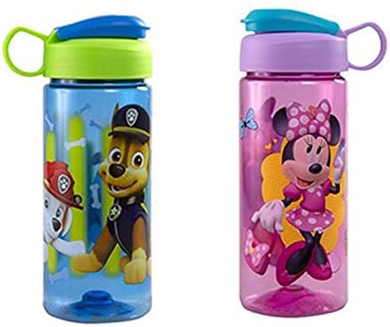 Kids Girls Boys Disney Drink Water Bottles Deluxe Gift Set, Minnie and Paw Patrol 2 Count 16.5oz 487ml Approved BPA Free