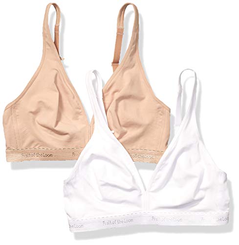 Fruit of The Loom Women's Wirefree Bralette 2 Pack Bra, Sand/White, 36B