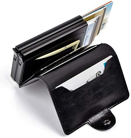 ElkIsComing Credit Card Holder RFID Blocking Wallet Slim Wallet PU Leather Vintage Aluminum Business Card Holder Automatic Pop-up Card Case Wallet Security Travel Wallet