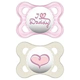 MAM I Love Daddy Collection Pacifiers (2 pack, 1 Sterilizing Pacifier Case), MAM Pacifier 0-6 Months, Baby Girl Pacifier, Best Pacifier for Breastfed Babies