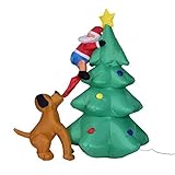 Kemper King 6 Feet Inflatable Santa Claus Climbing Christmas Tree Chased by Dog for Yard,Home or House Holiday Decoration In/Outdoor