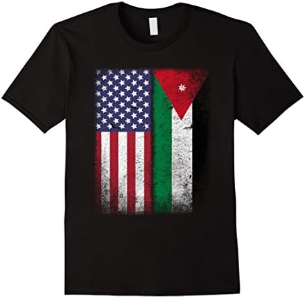Mens American Jordanian Flag T-shirt Jordan Heritage Arabic Tee Large Black