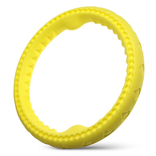 Fluffy Paws 9.7" Soft Durable Rubber Ring Dental Chewing Biting Chasing Training Toy, Yellow