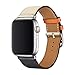Leather Single Tour Band Strap Replacement Smartwatch Wristband Bracelet Compatible with 44mm Apple Watch Series 4, 42mm Apple Watch Series 3/2/1 (Indigo/Craie/Orange)