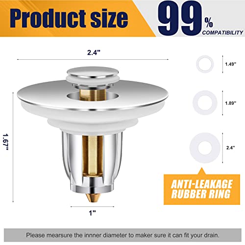 Lerany Bathroom Sink Stopper, Pop Up Drain Stopper Fits 1.06~1.96 Inch Drain Hole, Anti Clogging Bathtub Stoppers with Filter Basket, Universal Sink Drain Strainer for Bathroom, Basin and Bathtub