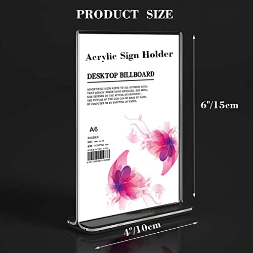 Acrylic Sign Holder, 4x6 Inches Clear Plastic T-Shaped Desktop Display Paper Holder, Double-Side Menu ad Frame, Perfect for Restaurants,Office,Photo Frames,Store,Meetings(8 Pack)
