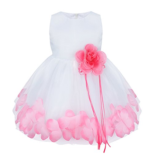 TIAOBU Baby Girls Flower Petals Tulle Formal Bridesmaid Wedding Party Dress (18-24 Months, Pink)