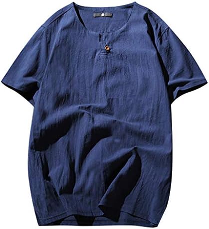 NUWFOR Men's Summer New Cotton-Linen Short-Sleeved Top Fashionable Pure Cotton Hemp Top