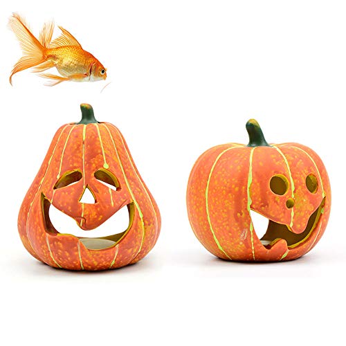 HenryDong Handmade Ceramics Pumpkin Aquarium Décor Ornaments, 3 Pack, 1 Pack, Fish Tank Safe Decorations, Flameer Turtles Hiding Hole Cave, Table Accessories Decor Reptile Box Shelter Habitat