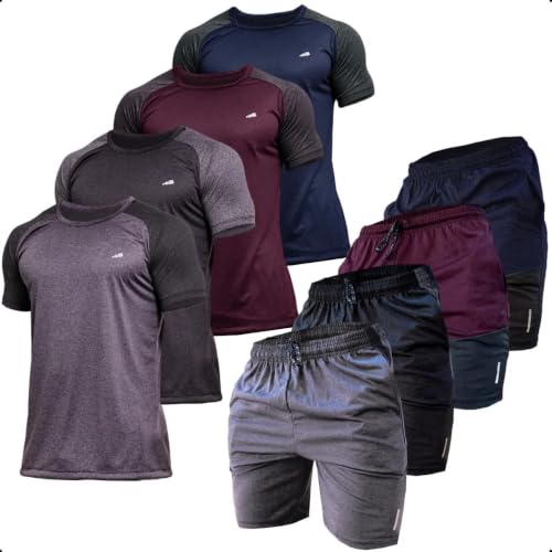 Kit 4 Conjuntos Dry Fit Masculino Academia Fitness Malha Fria | Kit com 4 Peças, Tecido Dry Fit, Malha Fria, Masculino, Academia e Fitness