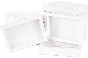 BENECREAT 16 Packs 6x3.7x2 Inch White Rectangle Drawer Kraft Boxes Gift Wrap Box with PVC Plastic Window for Wedding Favor Treats, Candy and Jewelry Crafts Packaging