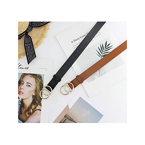 WERFORU 2 Packungen Damen Ledergürtel Kunstleder Taillengürtel mit doppelter O-Ring-Schnalle