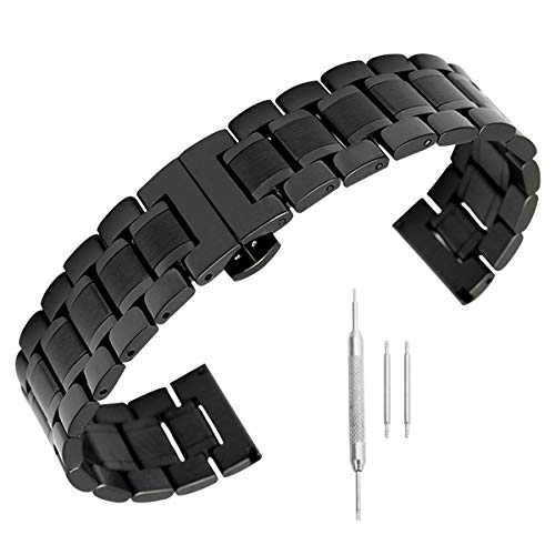 Men's Stainless Steel Watch Band Watch Strap 14 16 17 18 19 21 22 23 24mm Metal Men Buckle Bracelet Black