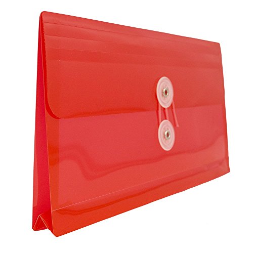 JAM PAPER Plastic Envelopes with Button & String Tie Closure - #10 Business Booklet - 5 1/4 x 10 - Red - 12/pack - Thumbnail 2