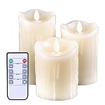 Flameless Candles LED Flickering Light Pillar Real Drip Pillar Wax for Wedding and Decoration Set of 3