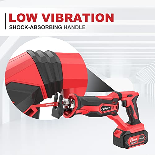POPULO Cordless Reciprocating Saw, 4.0Ah 20V MAX Battery Power Saw, Electric Reciprocating Saws for Wood, Trees, Metal, or PVC Pipe Cutting, Cordless POPULO Cordless Reciprocating Saw, 4.0Ah 20V MAX Battery Power Saw