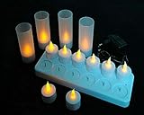 Rechargeable Flameless LED Tea Light Candles (No Batteries Necessary) With Frosted Holders And Charging Base, Electric Tealight Votives Wedding Decorations, Set of 12