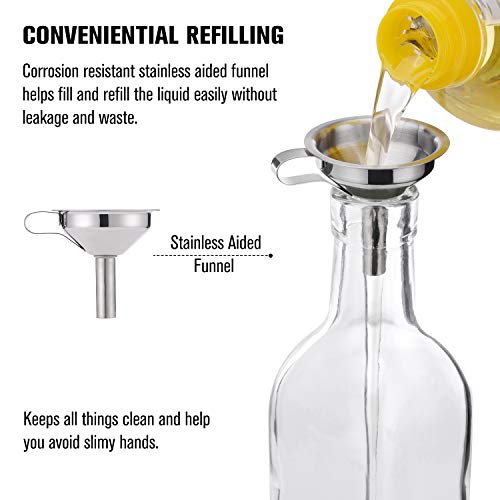 PrettyCare Olive Oil and Vinegar Dispenser Bottles 17oz (Extra Lids, Labels and Funnel) 500ml Drip-Free Bottle with Stainless Steel Spout, Flip Top Pourer Set (Clear) - Thumbnail 5