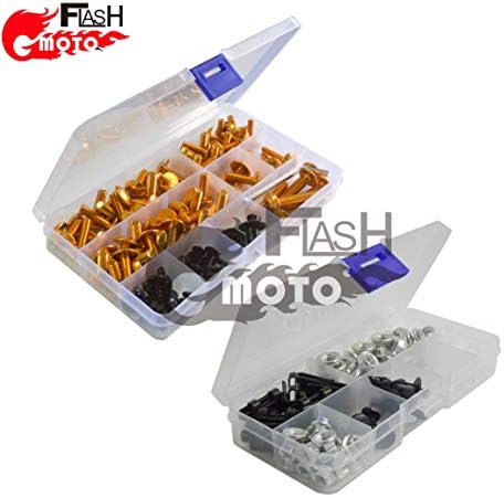 Flashmoto Motorcycle Screw Windshield Fairing Bolts Nuts Washer Kit Fastener Clips for kawasaki ZX12R 2002 2003 2004 2005 2006(Gold & Silver)