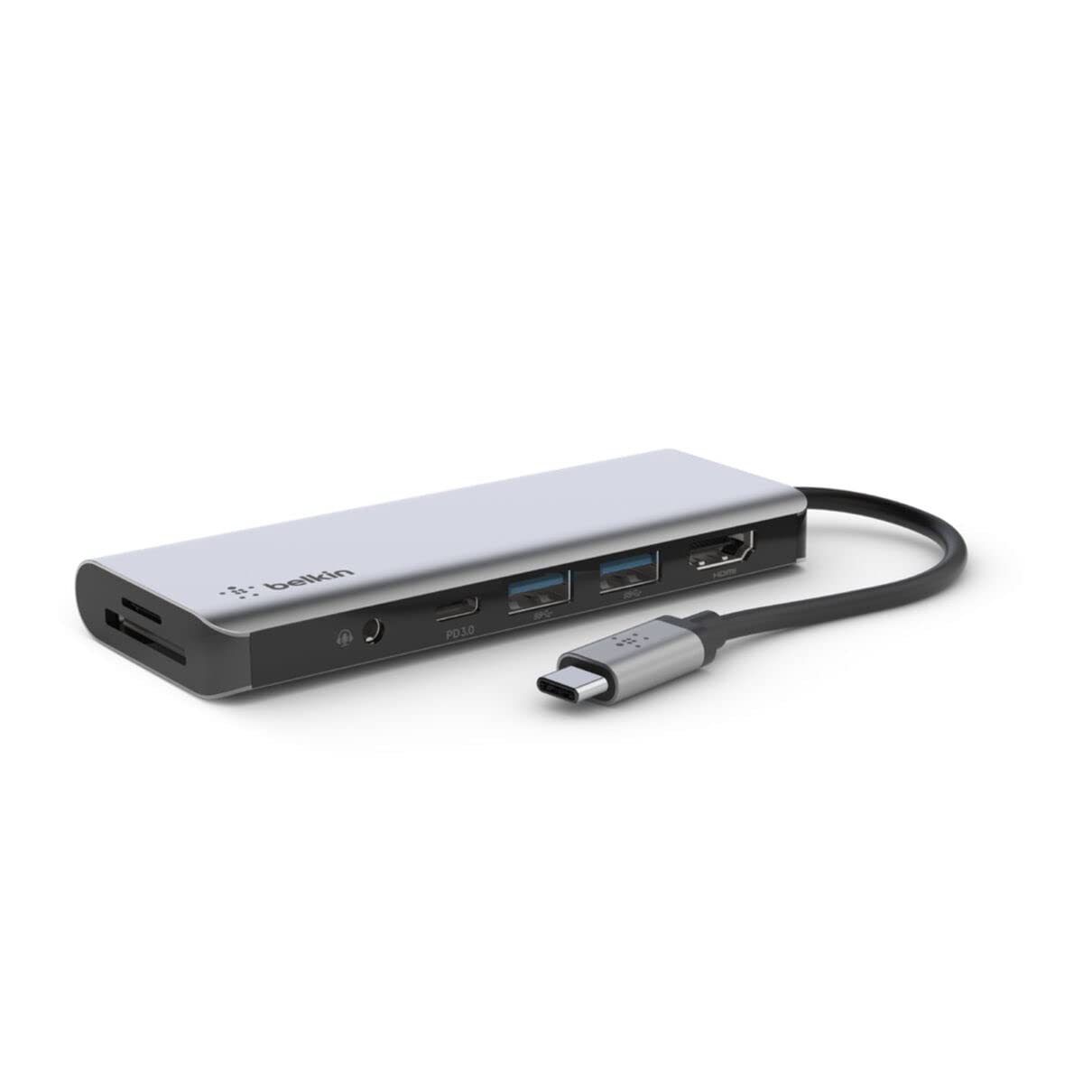 Belkin 7-in-1 MultiPort USB C Hub (with 4K HDMI, USB-C, 2 x USB A, 3.5mm Audio, SD 3.0 Slot, and micro-SD 3.0 for MacBook Pro, MacBook Air, iPad Pro, XPS and More), AVC009BTSGY