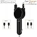 Car Charger, 3 in 1 Multifunctional USB Car Charger Adapter with Built-in 70cm Retractable Cable 5V/2.1A for Apple iPhone iPod iPad Samsung LG Android device and more (Black)