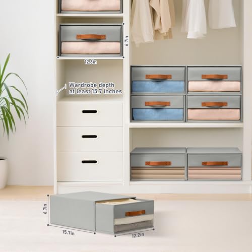 DIMJ Drawer Organiser System, Drawer Boxes, Set of 4, Storage Box, Folding Boxes with Window, 40 x 32 x 17 cm, Organiser Drawer, Wardrobe Organiser for Cupboard, Grey