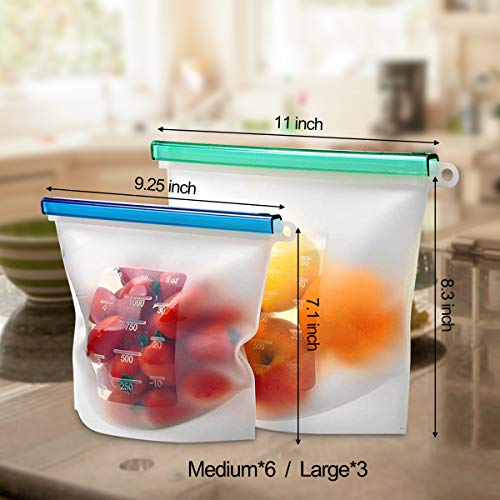 Reusable Silicone Food Storage Bags (Set of 9)-3xLarge 50oz, 6xMedium 30oz, Sungwoo Airtight Seal Food Preservation Bag/Food Grade/Versatile Silicone bags for Sandwich, Liquid, Snack, Meat, Vegetable - Thumbnail 6